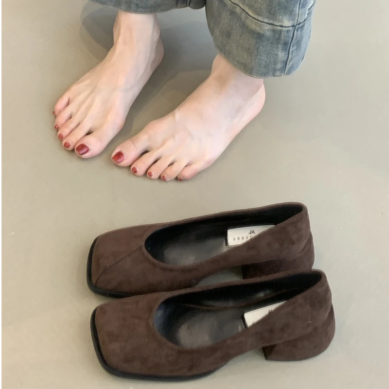 ALQR-A28-6气质晚晚风浅口单鞋女2025春法式粗跟玛丽珍高跟鞋百搭