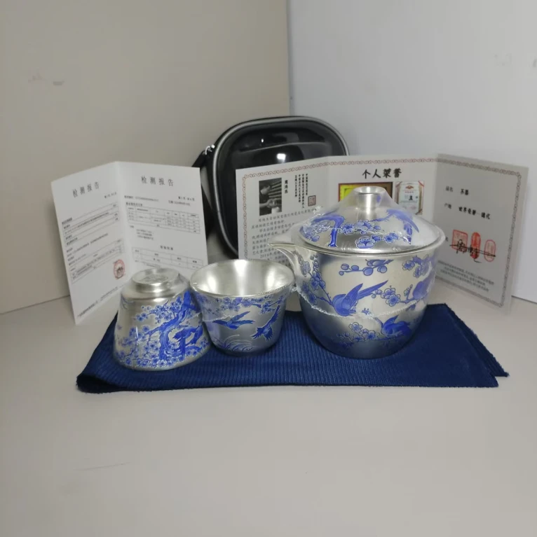 KK0778-鎏银雀上枝头一壶两杯