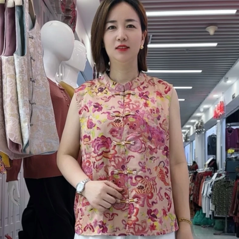 菲扬女装-国风盘扣无袖马甲5028款