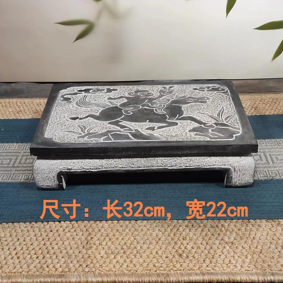 山西精美青石石雕桌面马上复古封侯石桌中式长方形雕刻