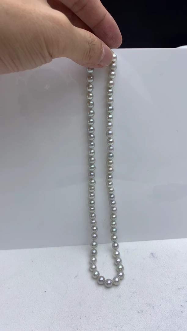 银S925镶嵌FF海水珍珠akoya银蓝灰珠串链6~7mm