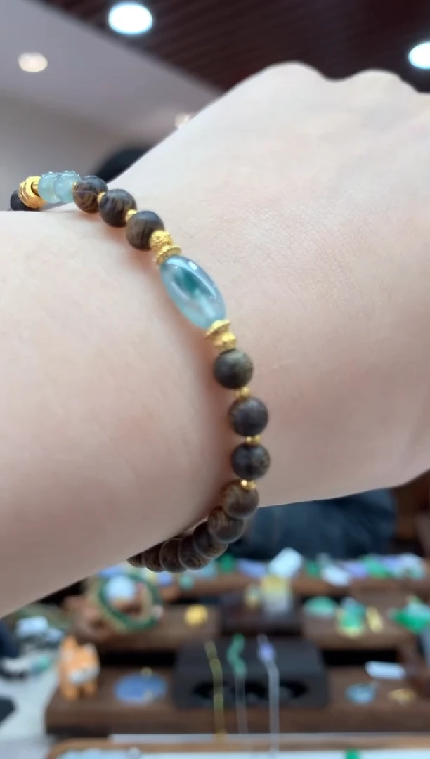 【闪购商品】翡翠手串18K金镶嵌手串