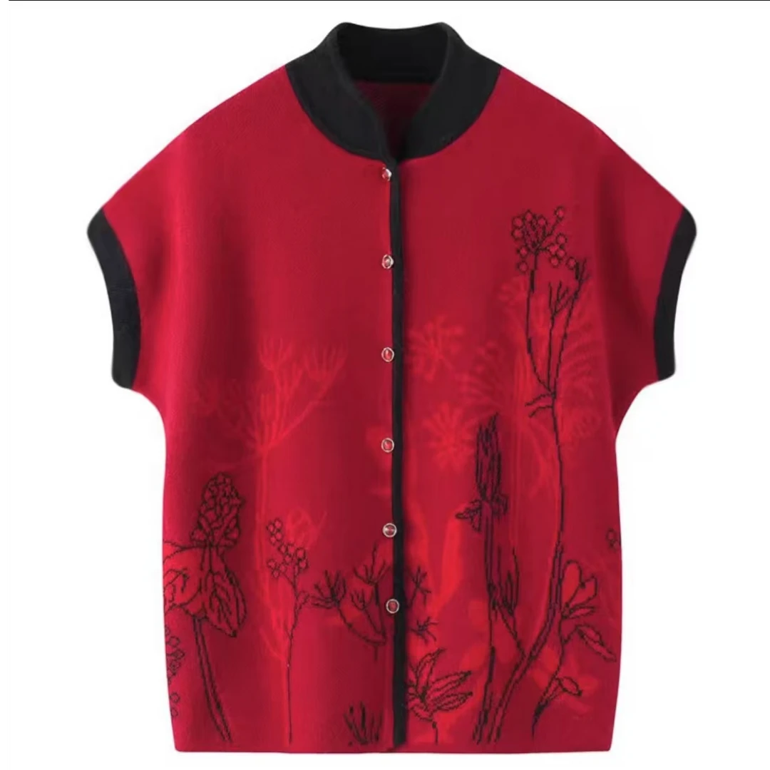 甄选2025年春装妈妈开衫马甲羊毛衫针织气质女士中国风