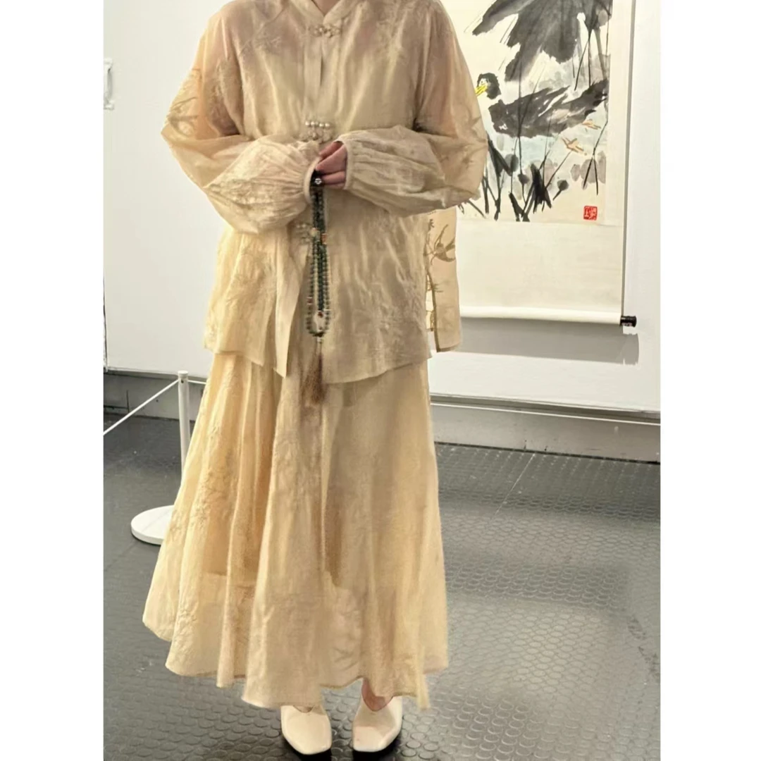 【浮生若梦-半身裙】新中式立体刺绣国风全松紧腰半身裙气质