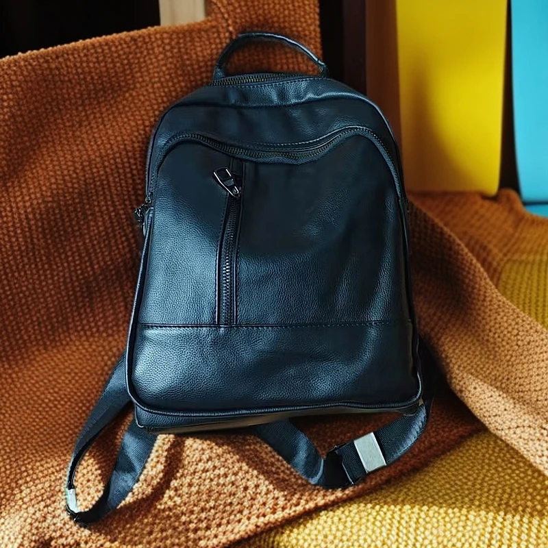 【林姐精选】时尚休闲潮流百搭多功能头层牛皮双肩包A-6323