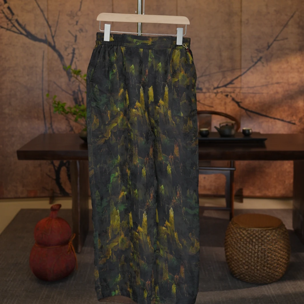 【巴山越岭】双面穿新中式国风香云纱花萝老料扎染提花花苞裤老钱