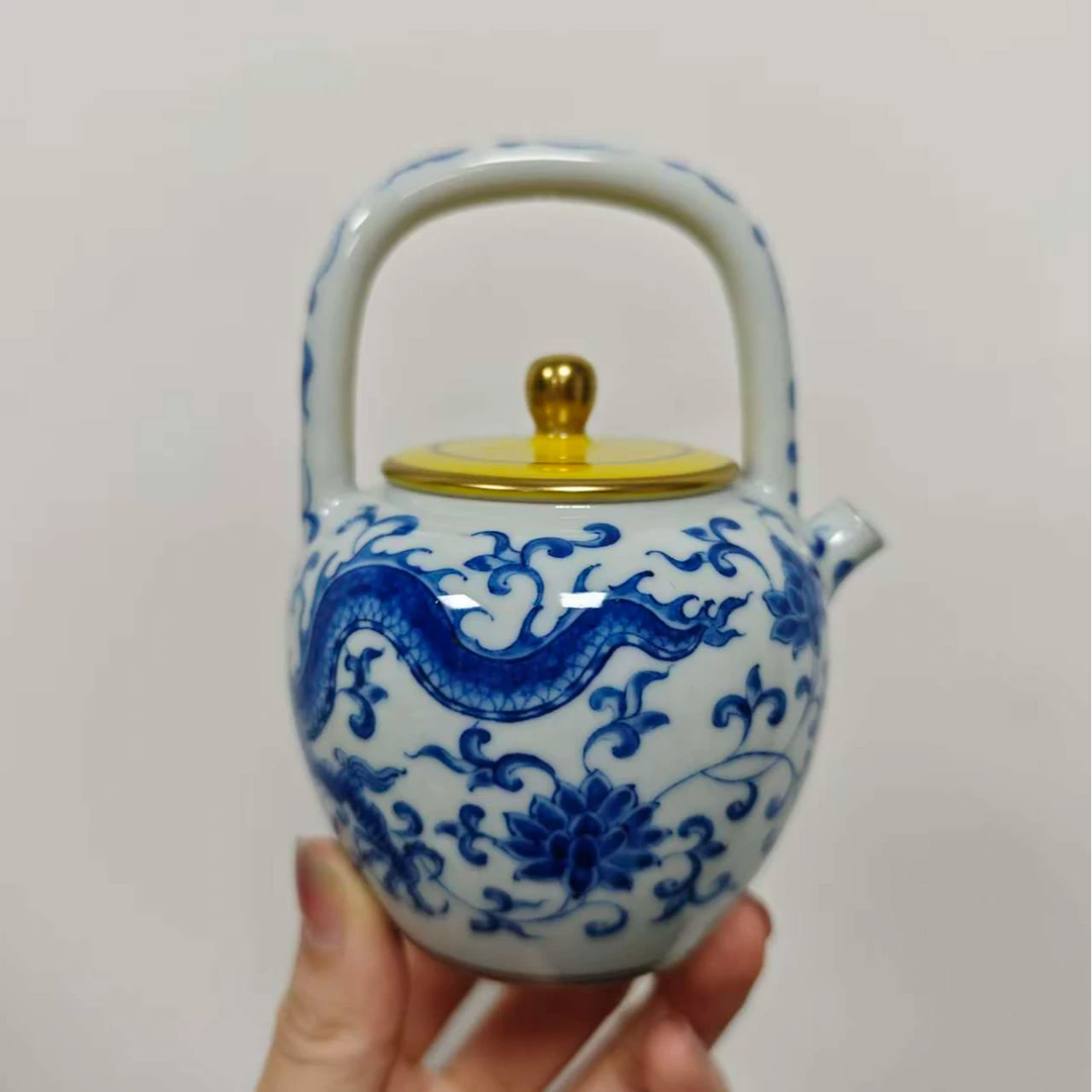 华隐帝黄青花缠枝龙纹提梁壶华隐HY0382