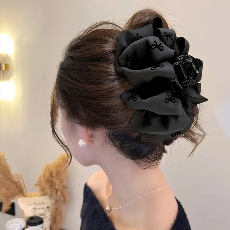 新款时尚泡泡抓夹蝴蝶结大号抓夹蓬松显发量发夹韩版鲨鱼夹头饰