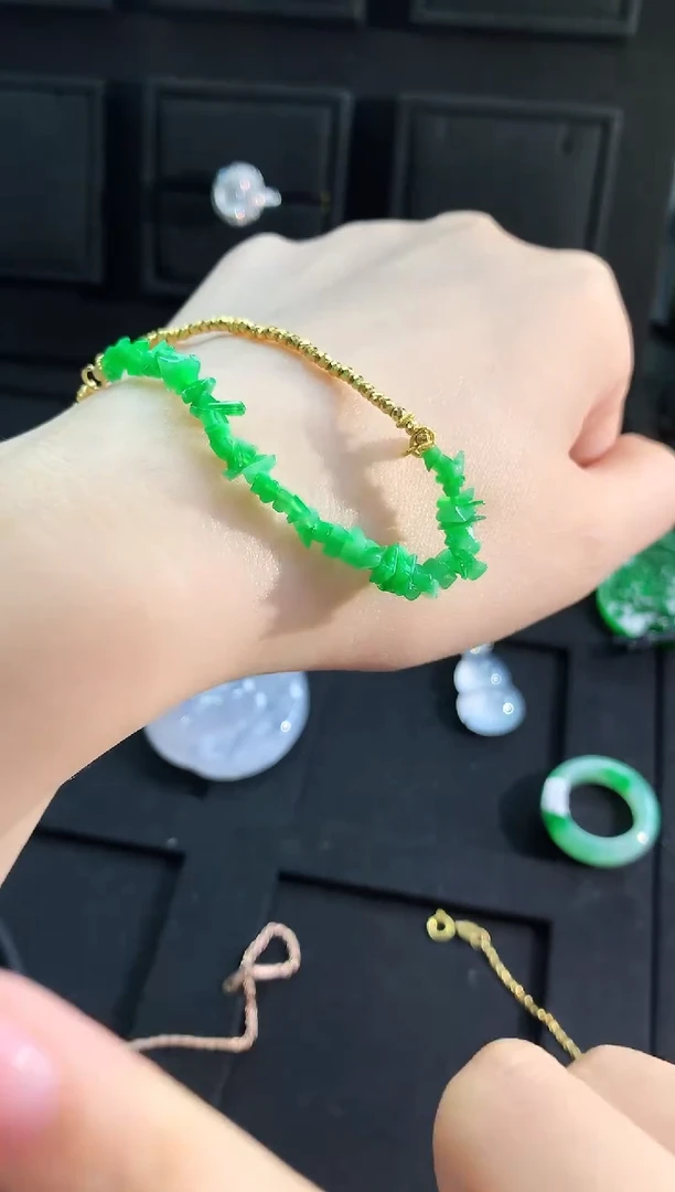 【闪购商品】翡翠手链18K金镶嵌手饰