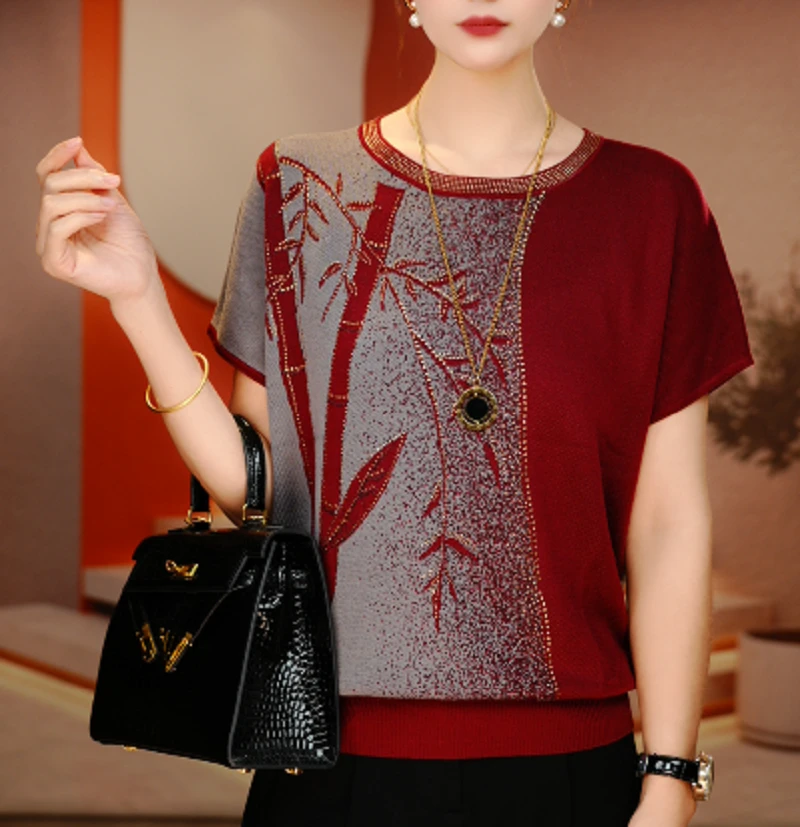 新款夏季琉璃冰感丝短袖上衣女舒适透气上衣V25D148