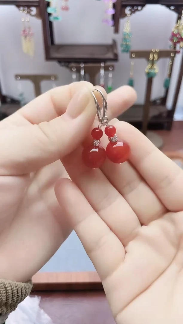 银S925镶嵌南红玛瑙耳饰828000