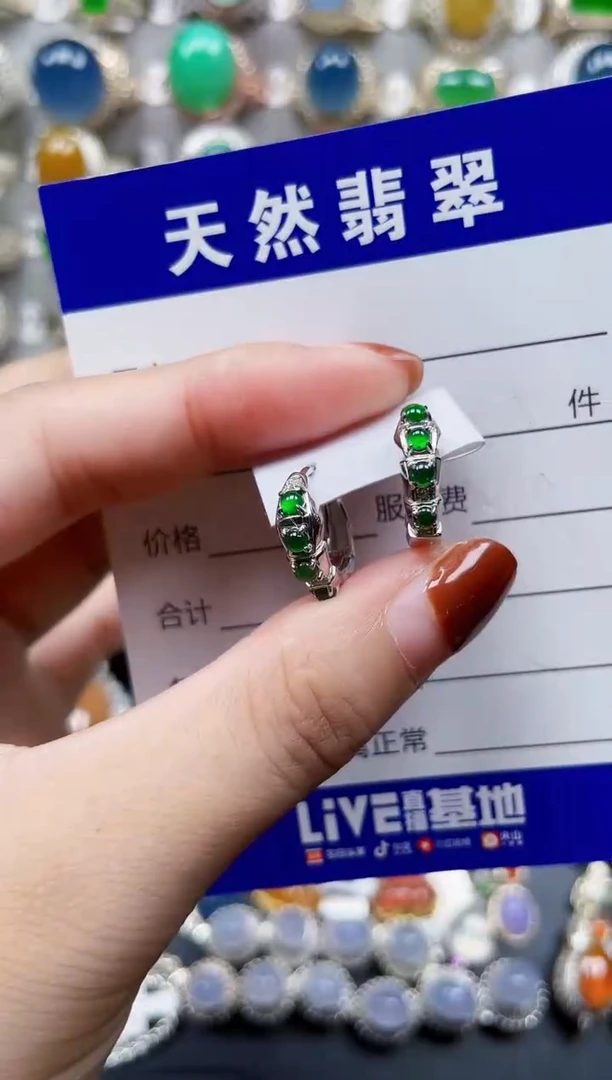 银S925镶嵌翡翠耳饰419