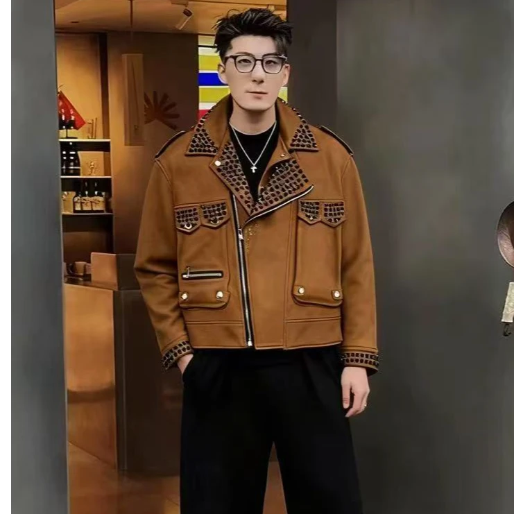 7072柳钉 春季经典潮流麂皮绒夹克活力风短款百搭男士外套