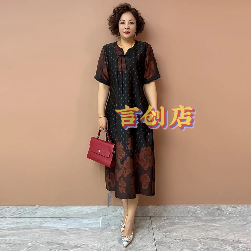 2506阔太太高端夏季中年妈妈时尚连衣裙宽松大码时尚气质遮肉长裙