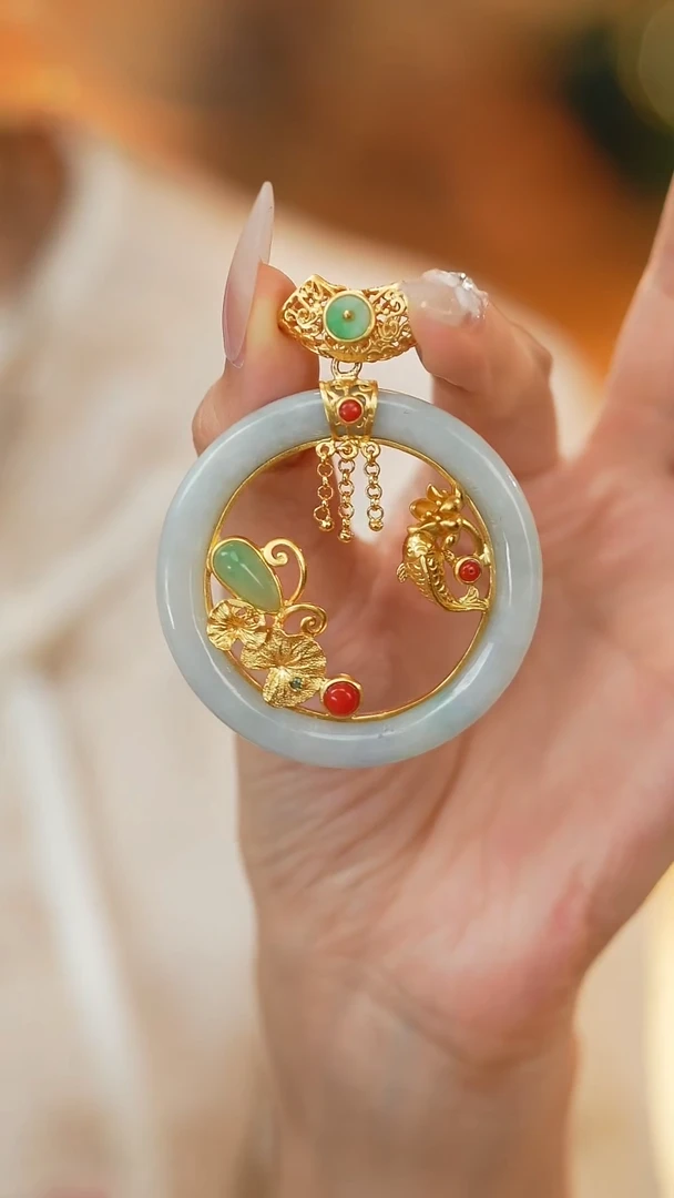 翡翠银S925镶嵌吊坠(赠链)新款