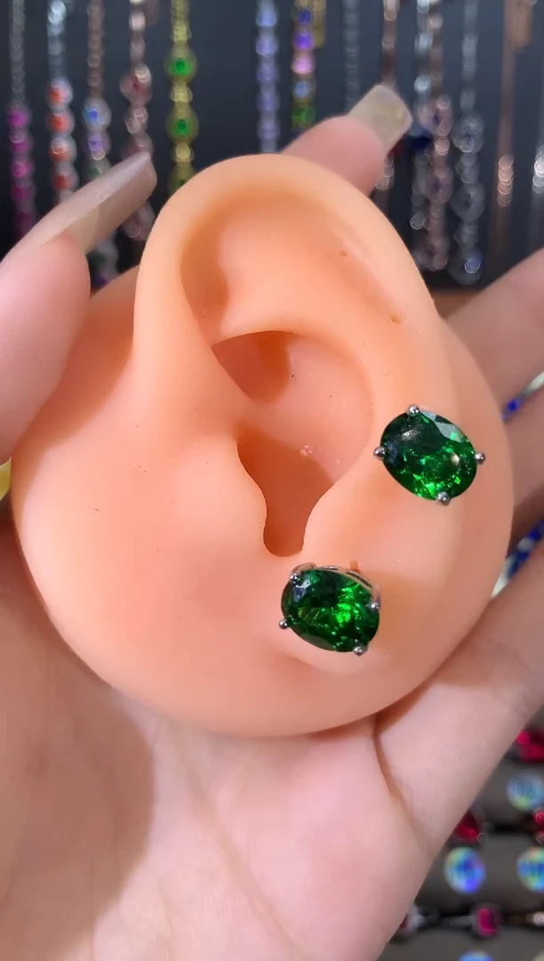 银S925镶嵌耳饰碧玺810银