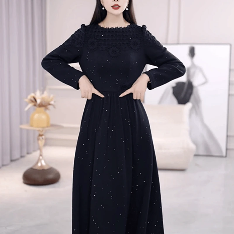 C100【连衣裙】2025冬季新款时尚优雅气质收腰显瘦减龄休闲连衣裙