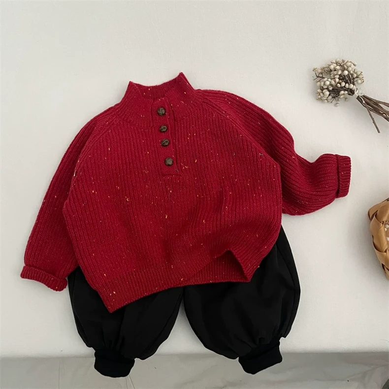 韩版秋冬新年红色年服儿童加厚毛衣宝宝洋气时尚男女童套头针织衫