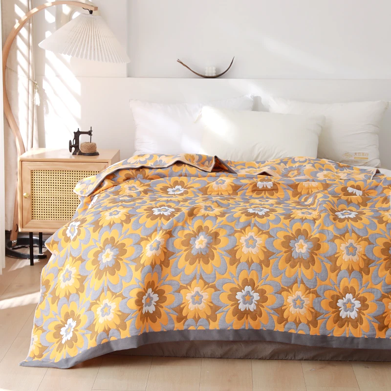 【京かわ会社】四季通用水洗棉多功能盖毯 150*200cm 花园黄