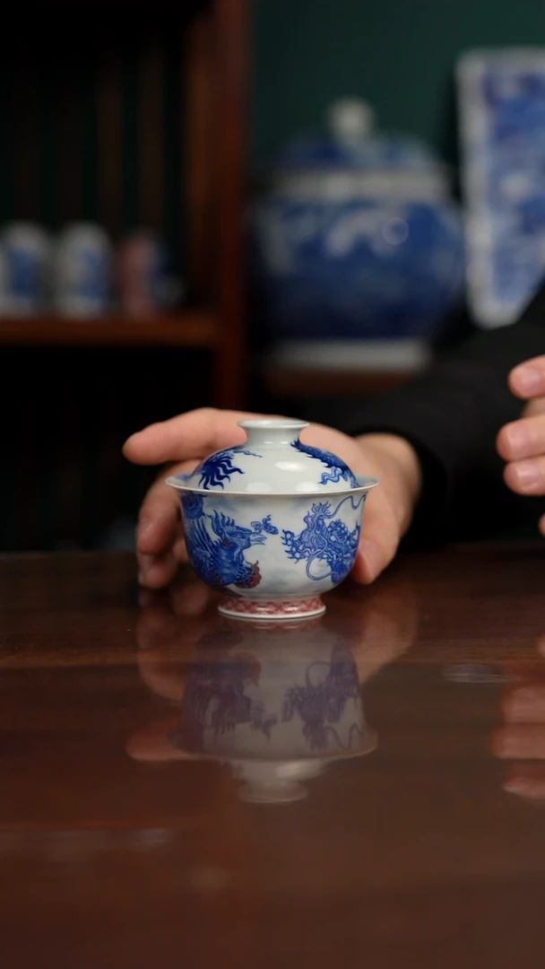 自成堂柴窑 龙凤盖碗