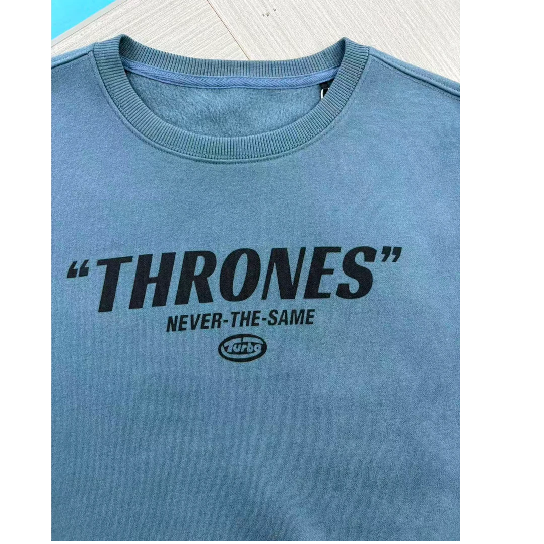 秋冬新款 圆领卫衣 印花 雾霾蓝