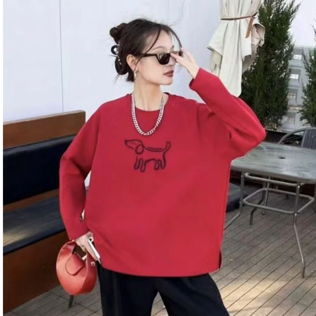 7701女款插肩小狗时尚休闲百搭短袖T恤