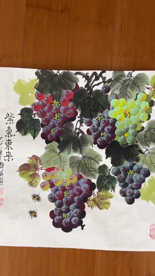 国画【福利，纯手工手绘】杜静丽葡萄50*50厘米