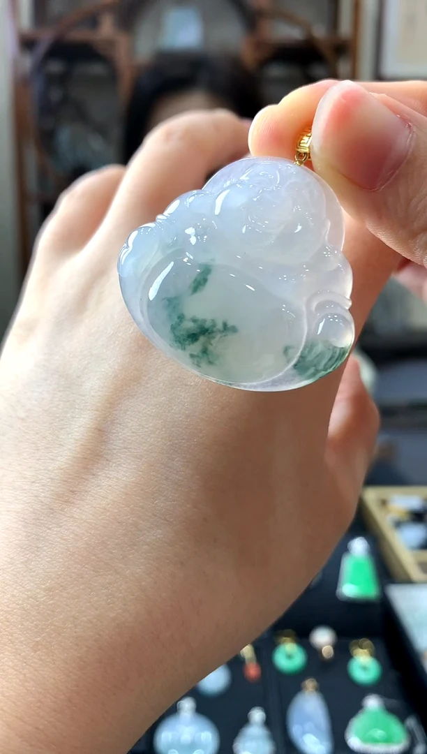 翡翠18K金镶嵌吊坠(不含链)挂件