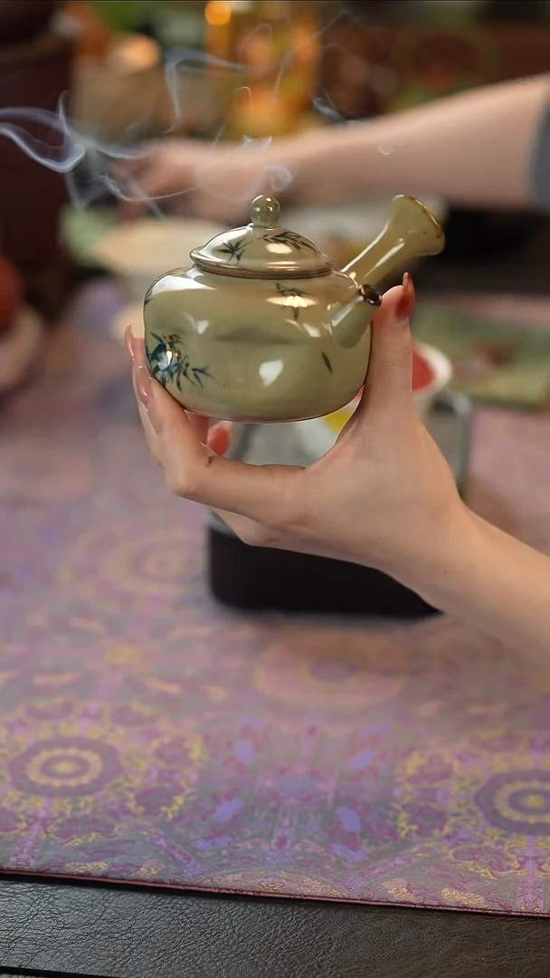 （阿萌茶事）仿古描金纯手绘青竹-律清侧把壶