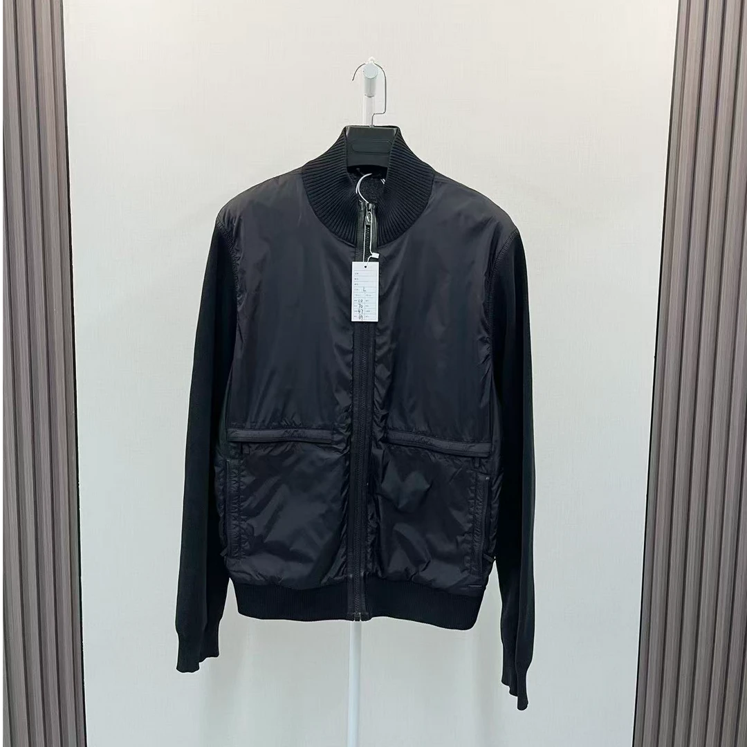 99新 ZEGNA /经典款羊皮拼接黑色拉链夹克外套/尺码L