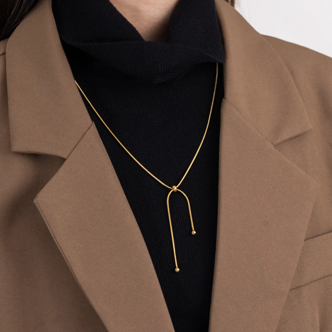 钛钢项链 【简约珠珠】抽拉颈链毛衣链长款秋冬毛衣项链女锁骨链