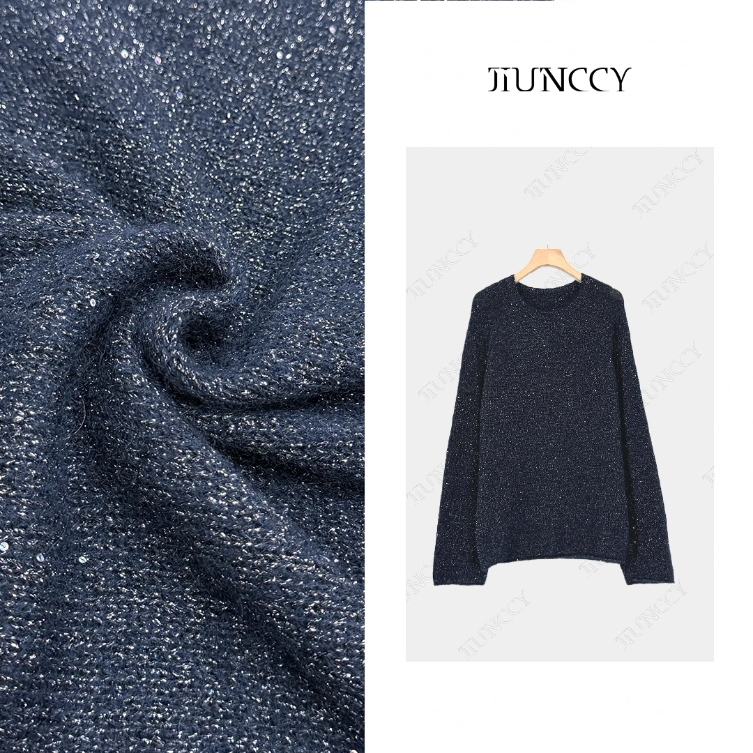 JIUNCCY【彩颜】羊绒羊毛真丝混纺珠片百搭插肩针织毛衣 52YZZ147