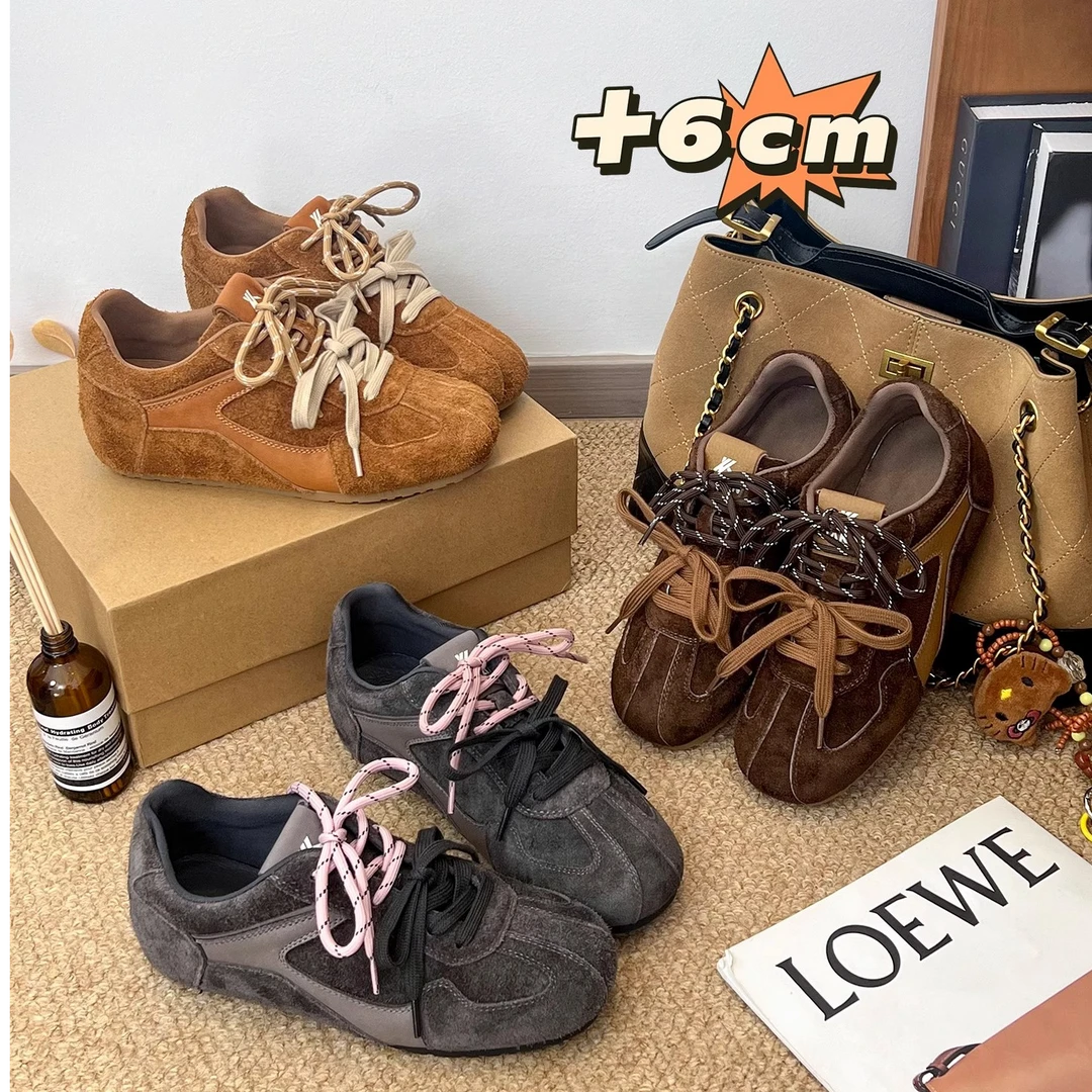 真皮德训鞋女2025秋季新款圆头软底厚底百搭轻便牛皮休闲运动鞋潮