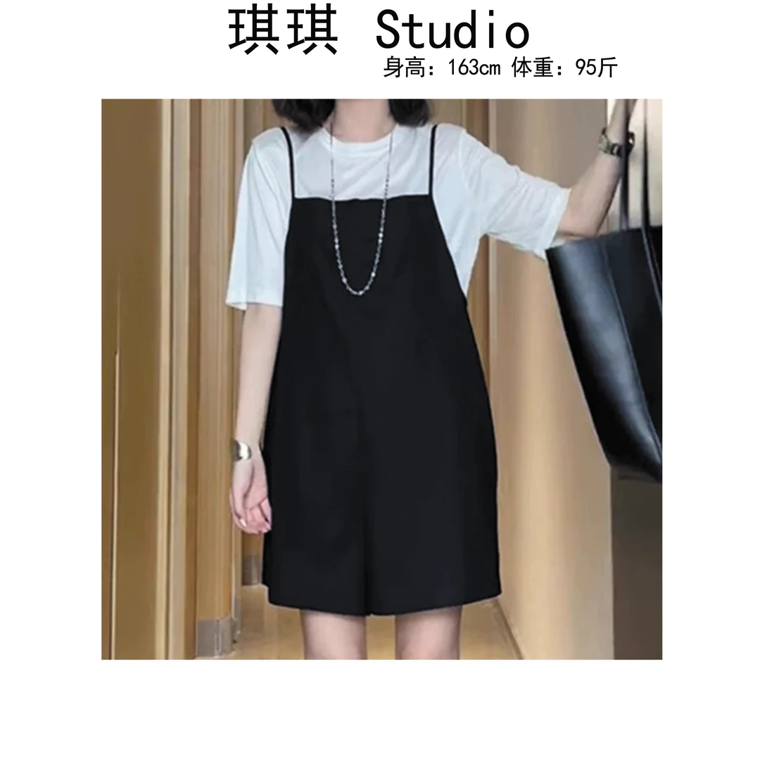 《琪琪家》夏季新款潮流气质时尚双肩细带显瘦减龄背带裤8885-CS