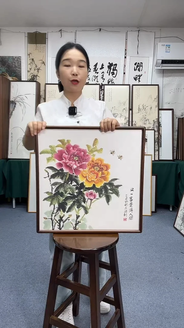 国画52*52实木画框京东包邮手绘