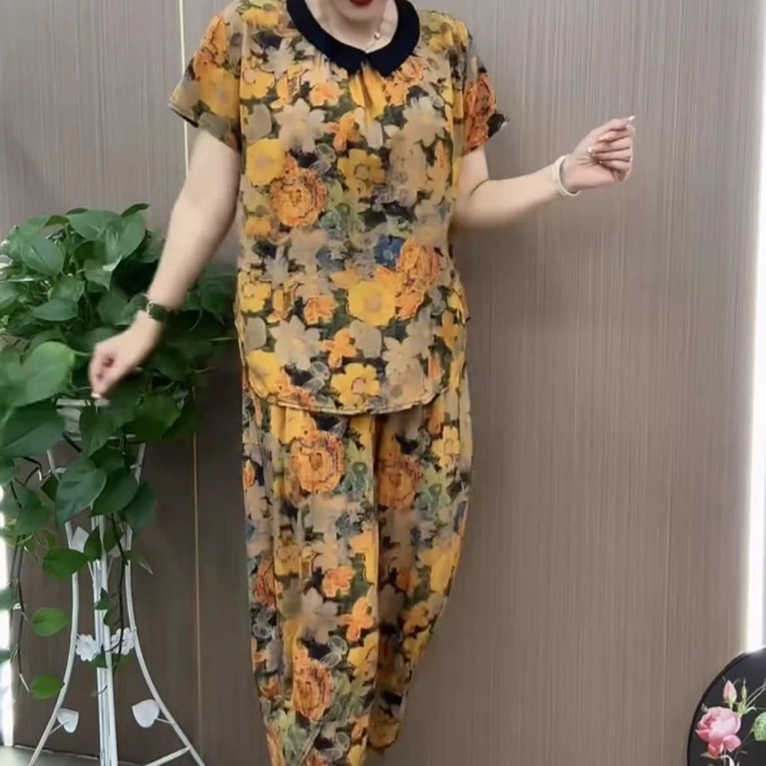 时尚套装气质大码时尚套装宽松上衣裤子休闲印花两件套