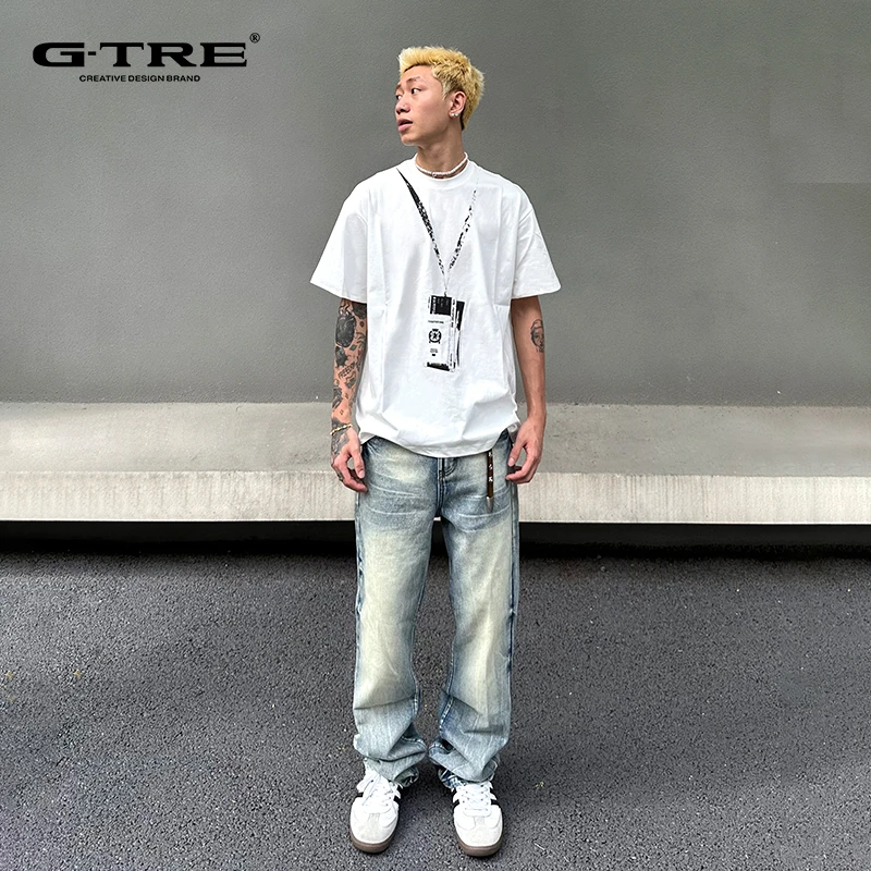 G-TRE 24SS冰蓝落色闪电纹cleanfit‘517Vintage’水洗小微喇牛仔裤