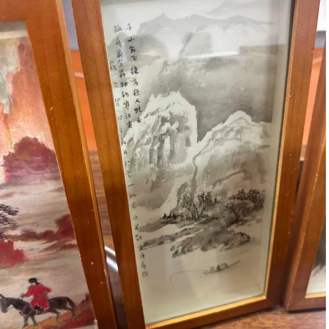 景德镇柴窑烧制山水瓷板画富居春江图实木装裱