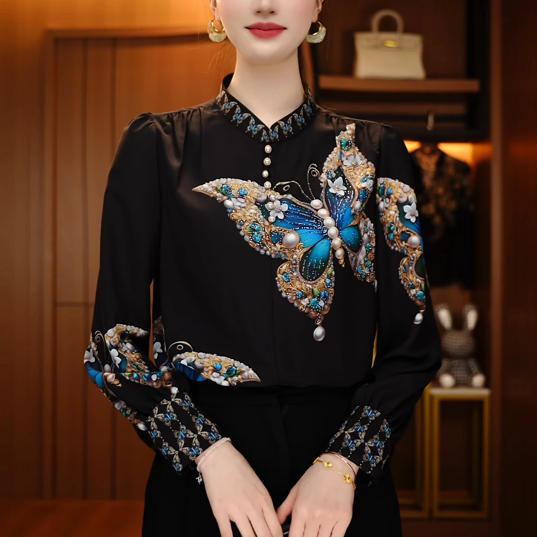 A246632-深圳南油时尚春季新款长袖百搭宽松显瘦上衣女国风印花