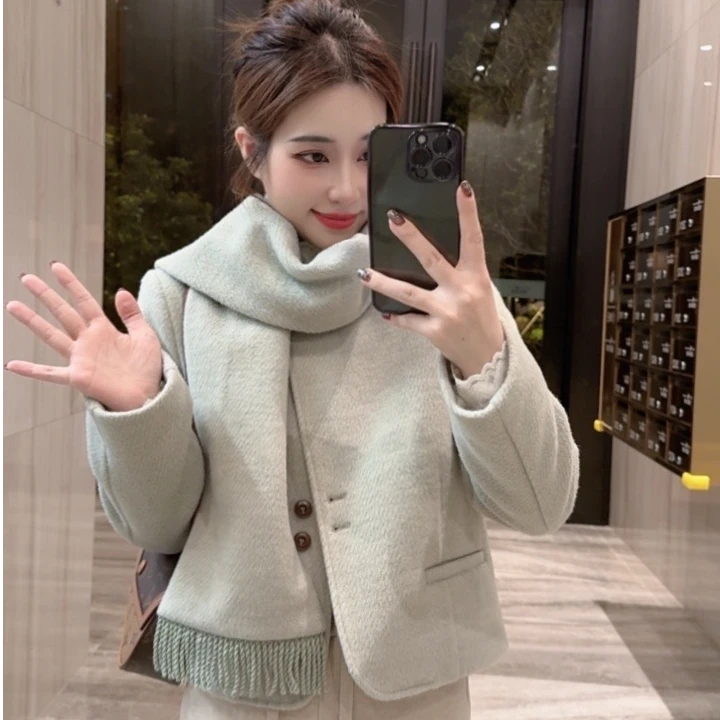 奈奈妮【香岛小巴黎】小香风外套带围巾时尚百搭63091