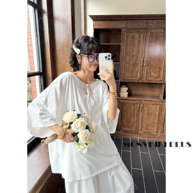 MoNvKiKiPlus2“极简主义“大码微胖设计风慵懒情侣款宽松T恤#1507