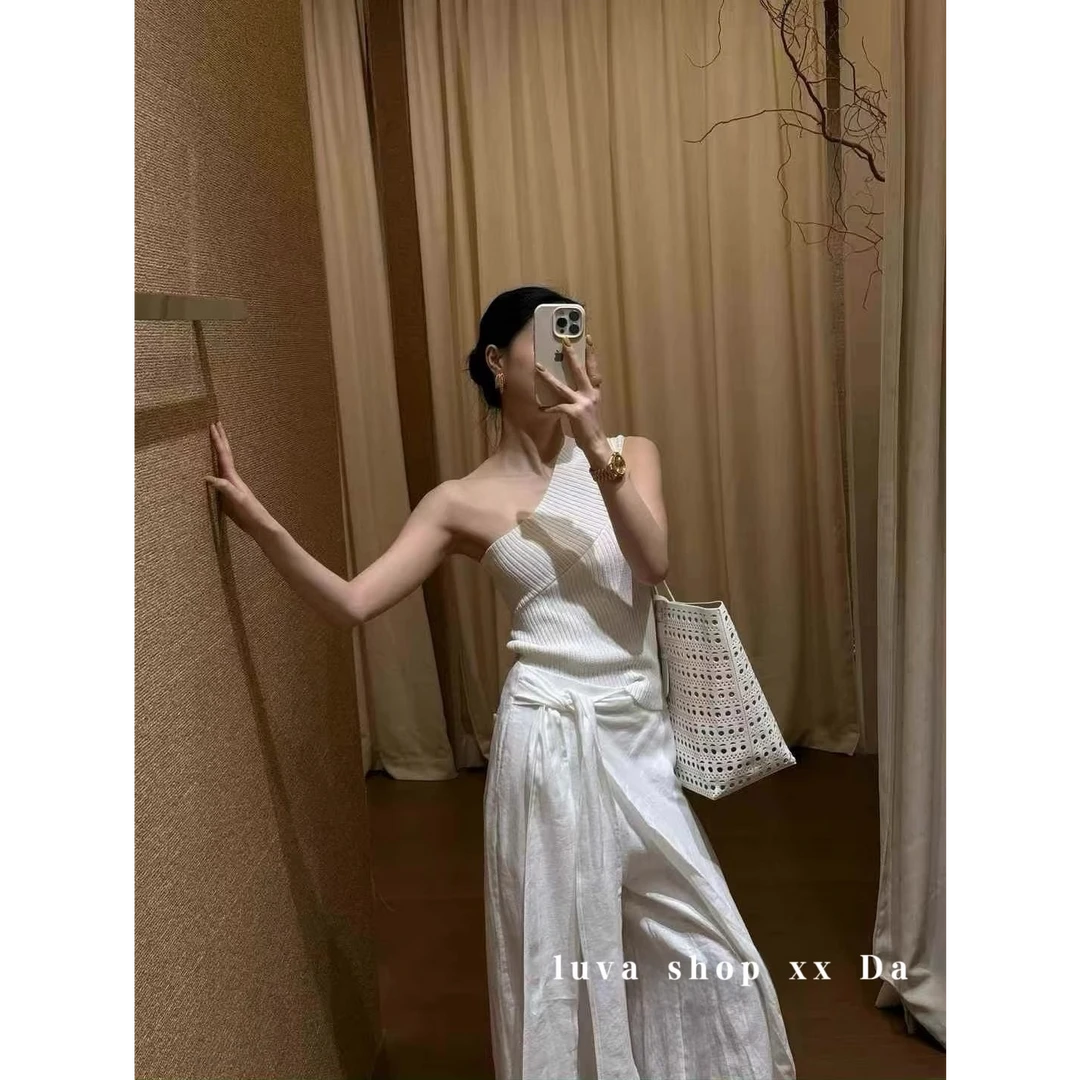 纯欲性感无袖针织背心女夏季新款辣妹修身弹力外穿打底衫白色上衣