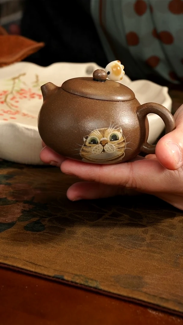 茶壶紫砂老段泥猫猫小壶
