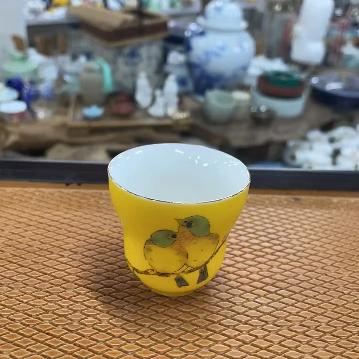 日式回流秀园鸟黄色葫芦茶杯