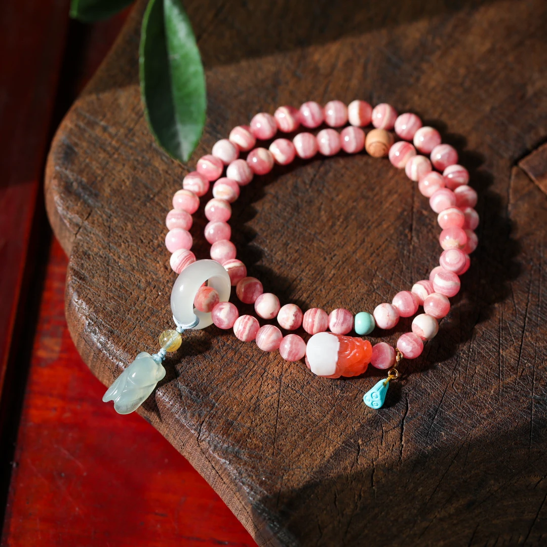 【意婵】《花田蜜》精品天然红纹石双圈18k金翡翠和田玉-902976