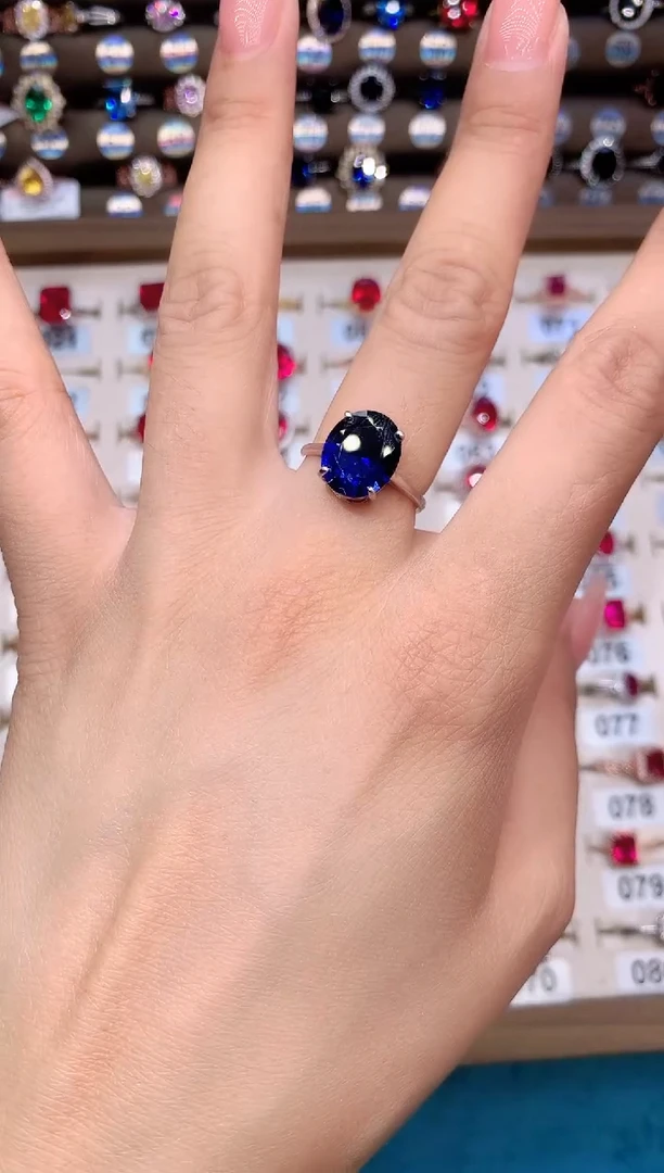 蓝宝石戒指银S925镶嵌10.12银色