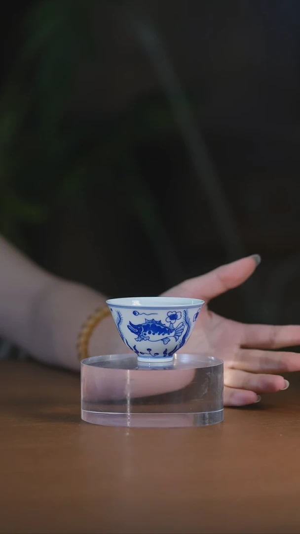 青花鱼藻撇口杯