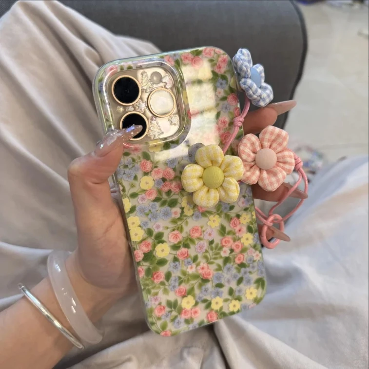 春夏满屏花卉适用苹果16Pro手机壳iPhone15小清新14/13女12大孔