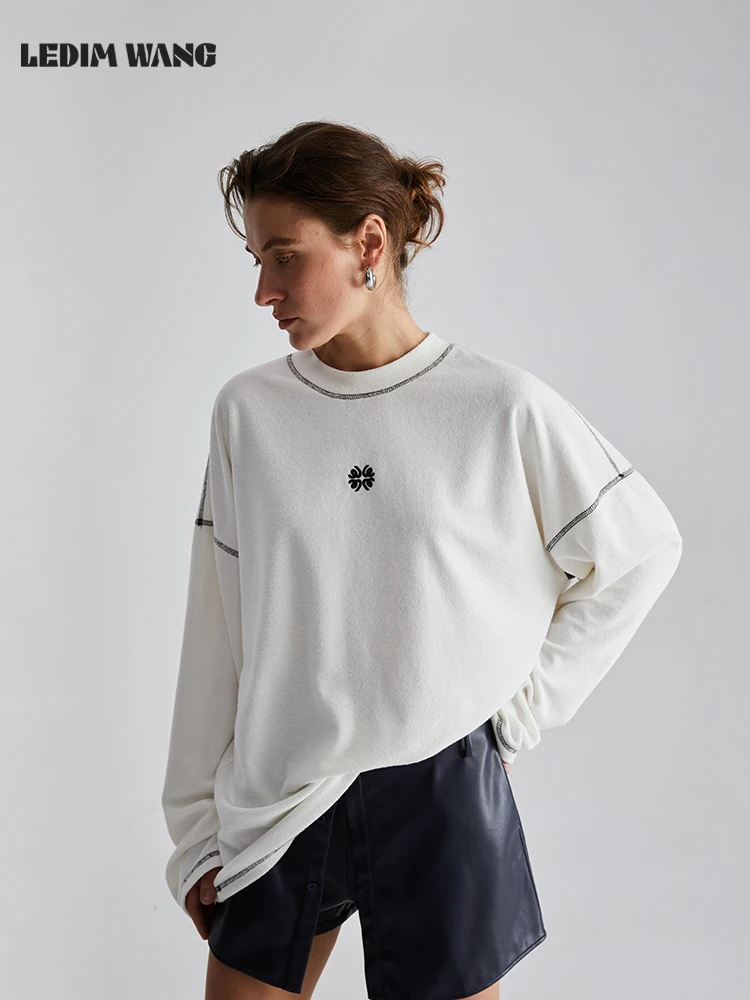 LEDIM WANG微肌理毛巾绣撞色T恤