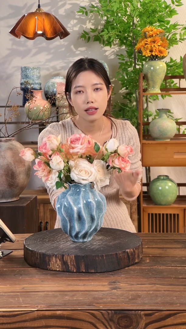 冰透蓝-丝瓜纹小号 陶瓷花瓶